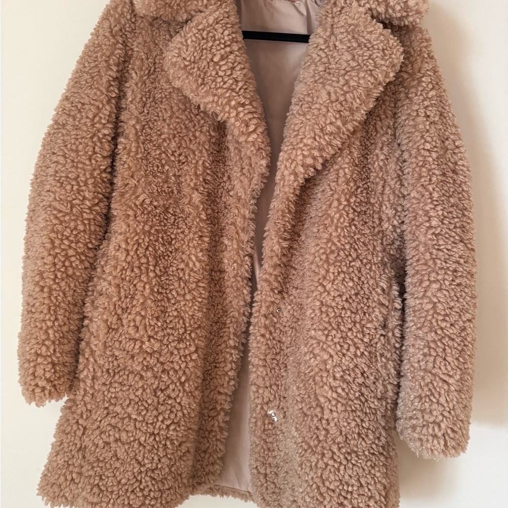Mauve Sherpa Teddy Pea Coat Women’s Plush Fuzzy Jacket Cozy Oversized